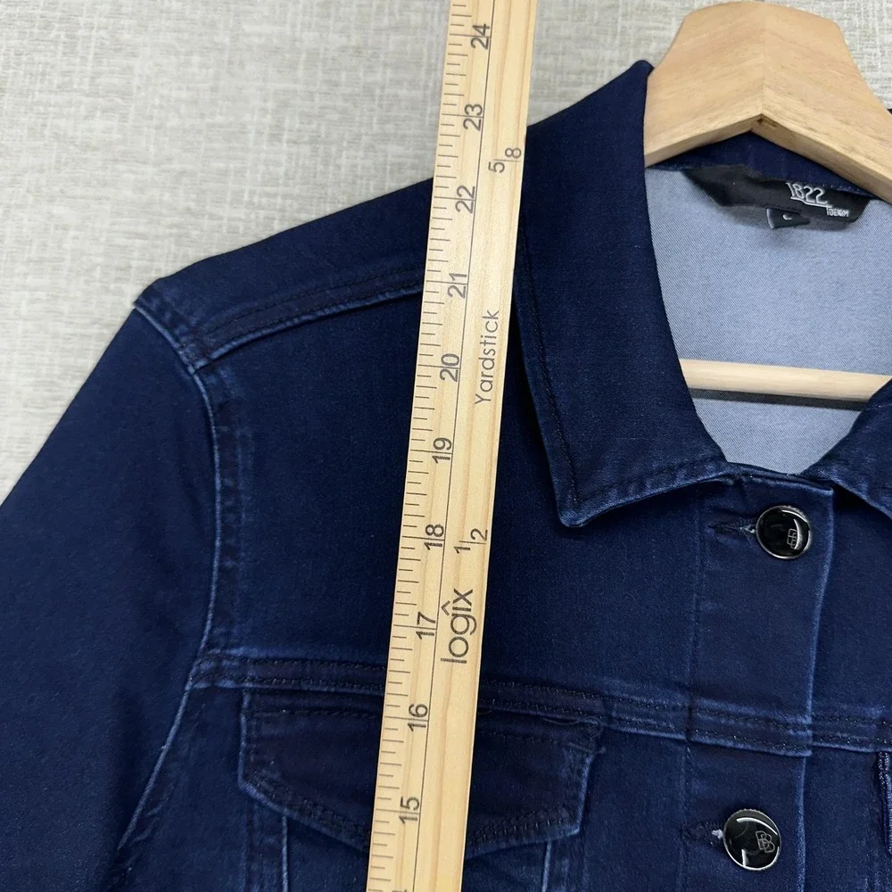 1822 Denim Jacket Womens Large Blue Stretch Denim Button Front Basic Long Sleeve - Picture 12 of 12
